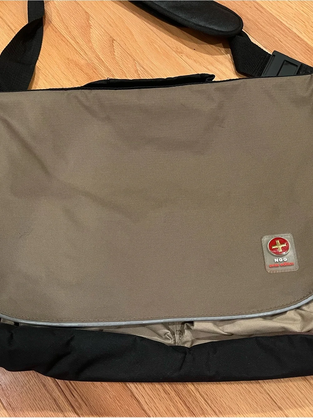 Taupe and Black Messenger Bag with Shoulder Strap